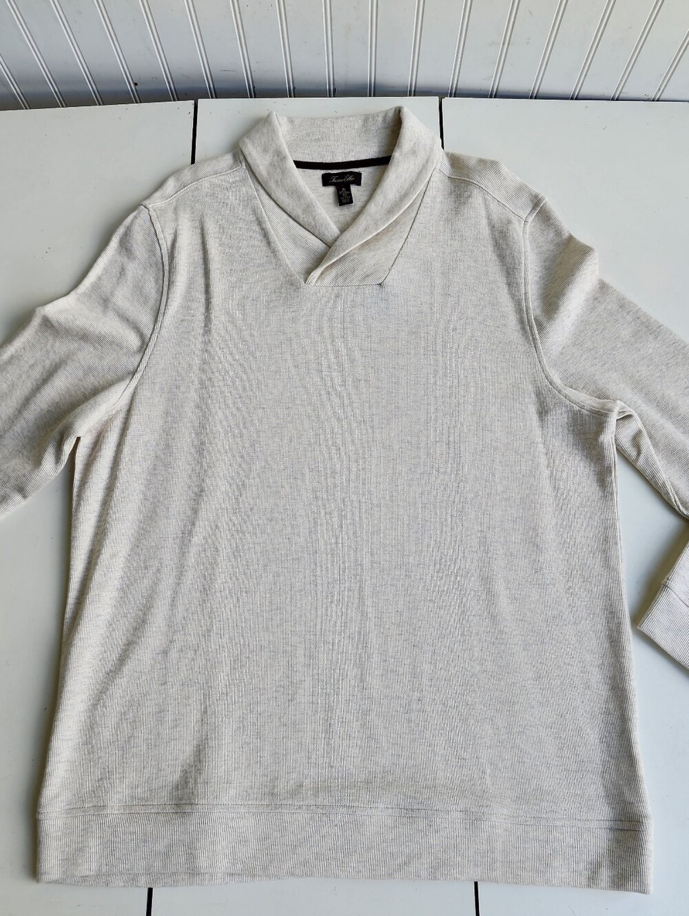 NWT $59 Tasso Elba Mens Sweatshirt Beige Shawl Collar Cotton Pullover Sesame XL